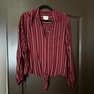 American Eagle Outfitters Maroon and White Striped Shirt